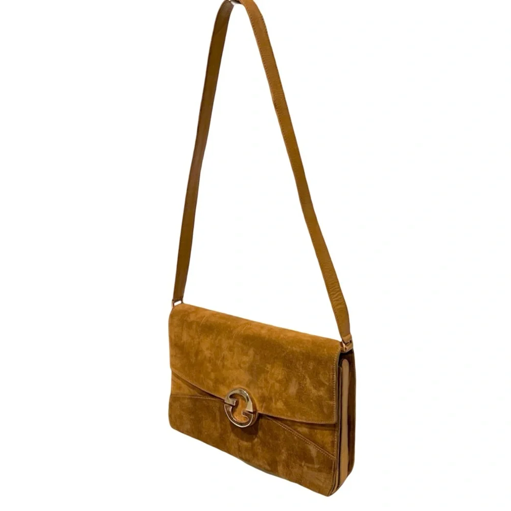 Vintage 1970s Gucci Blondie Camel Suede GG Envelope Bag convertible - Picture 4 of 14